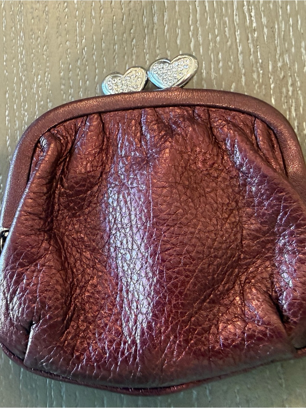 Brighton Metallic Plum Leather Coin Purse with Heart Clasp